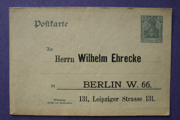 Ansichtskarte Werbung Reklame Postkarte Ganzsache AK Berlin 1905-1916 Wilhelm Ehrecke Leipziger Strasse 131
